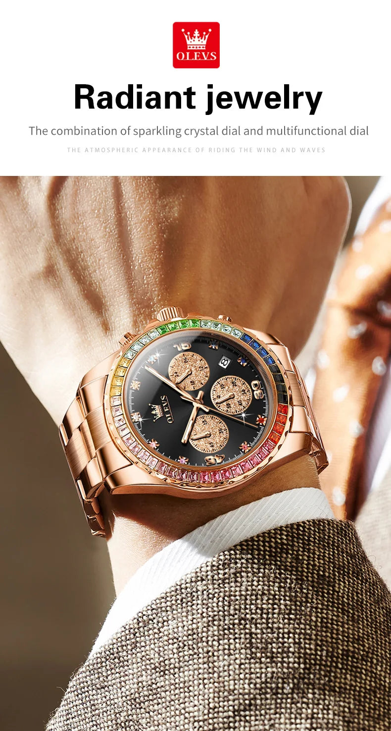 Watch for Men OLEVS Rainbow Gemstone Bezel Business Luxury Top Brand Quartz Watches Waterproof Sports Watches reloj hombre