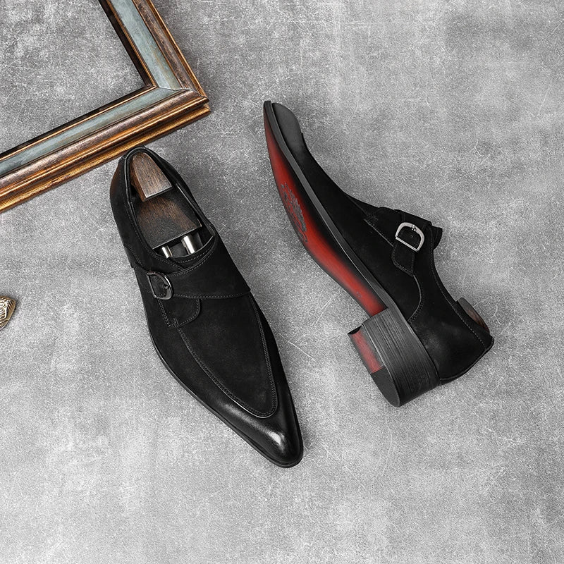 HKDQ Italian Slip On Men Dress Shoes Wedding Genuine Leather Men Oxford Shoes Monk Strap Black Grey Men Formal Loafers Men Suede