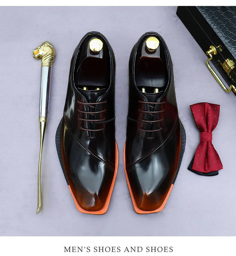 Brand Original Mens Oxford Dress Shoes Genuine Leather Brown Lace-up Business Wedding Formal Shoes Plus Size 38-46