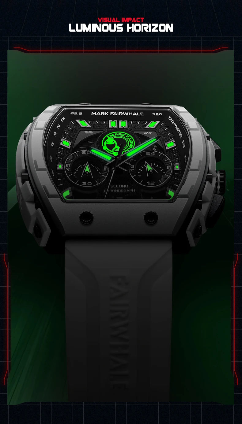 Luxury Watch Mens Fashion Brand Mark Fairwhale Sports Silicone Strap Clock Tonneau Chronograph Quartz Wristwatch Boy Dropshiping