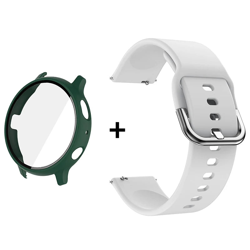 Silicone Strap+Case for Samsung Galaxy Watch Active 2 40mm 44mm Bracelet Tempered Glass Screen Protector Cover correas 20mm band