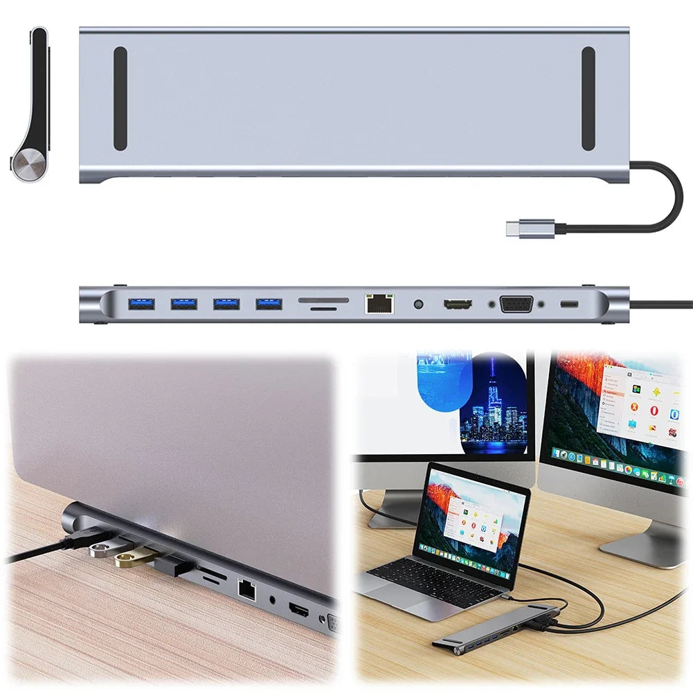 11 in 1 USB C Docking Station 100W PD SD/TF Audio Type C Hub 1* USB 3.0 3*USB2.0 for MacBook Pro/Air Dell HP Surface Lenovo ASUS