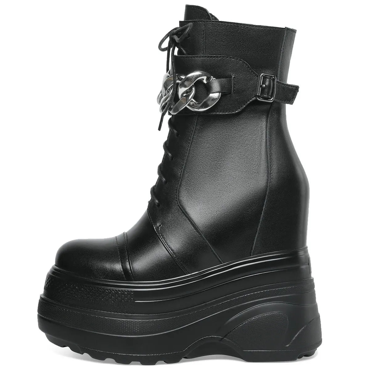 16cm High Heel Pumps Plus Size Shoes Women Genuine Leather Wedges Snow Boots Female Winter Round Toe Sneakers Big Size Shoes