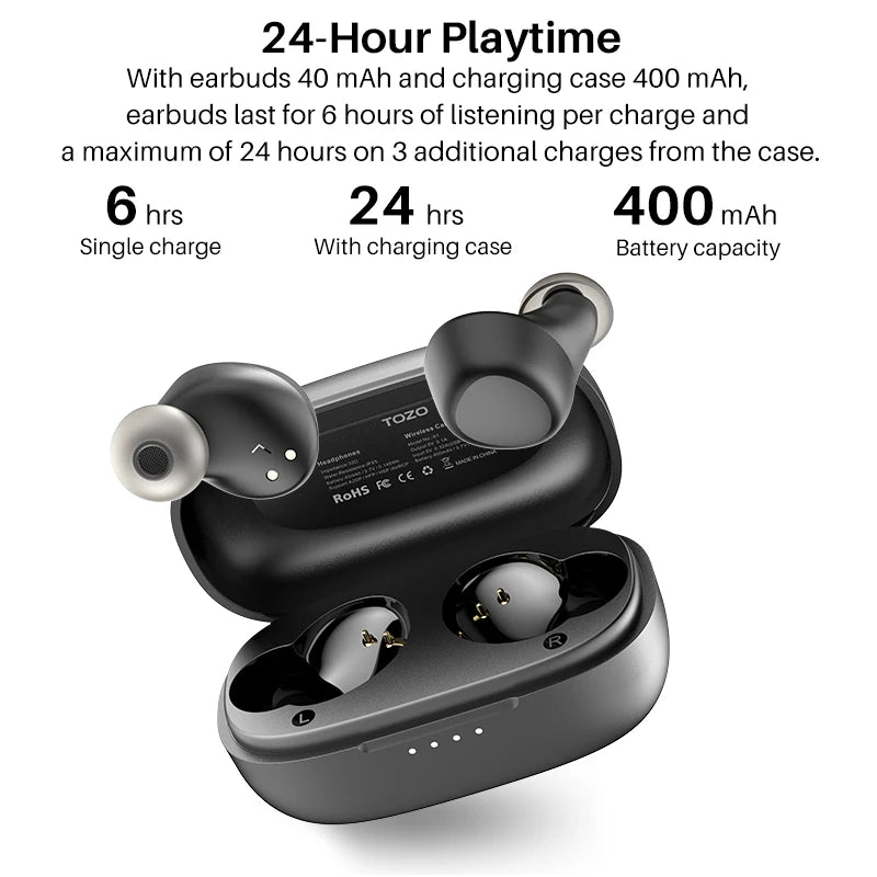 TOZO A1 Wireless Bluetooth Earbuds Small In Ear Headset Earphones Stereo Bass IPX5 Waterproof Microphone
