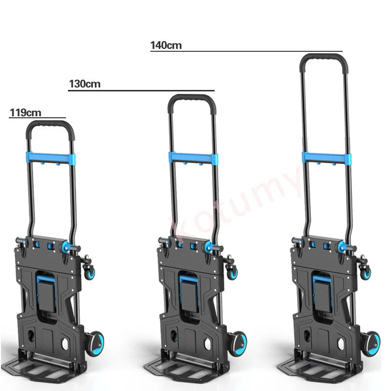 Multi-Position Folding Hand Truck,Four Wheel Luggage Cart 150kg,Pull Rod Adjustable Length,Four Wheel,Outdoor Camping Wagon