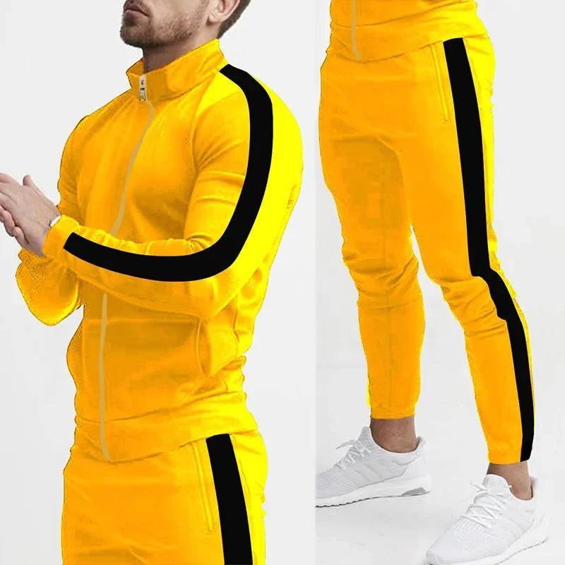 Cross-border Casual Sports Suit Color Block Hooded Trendy Zipper Cardigan Suit For Men Women Youthful Fashion