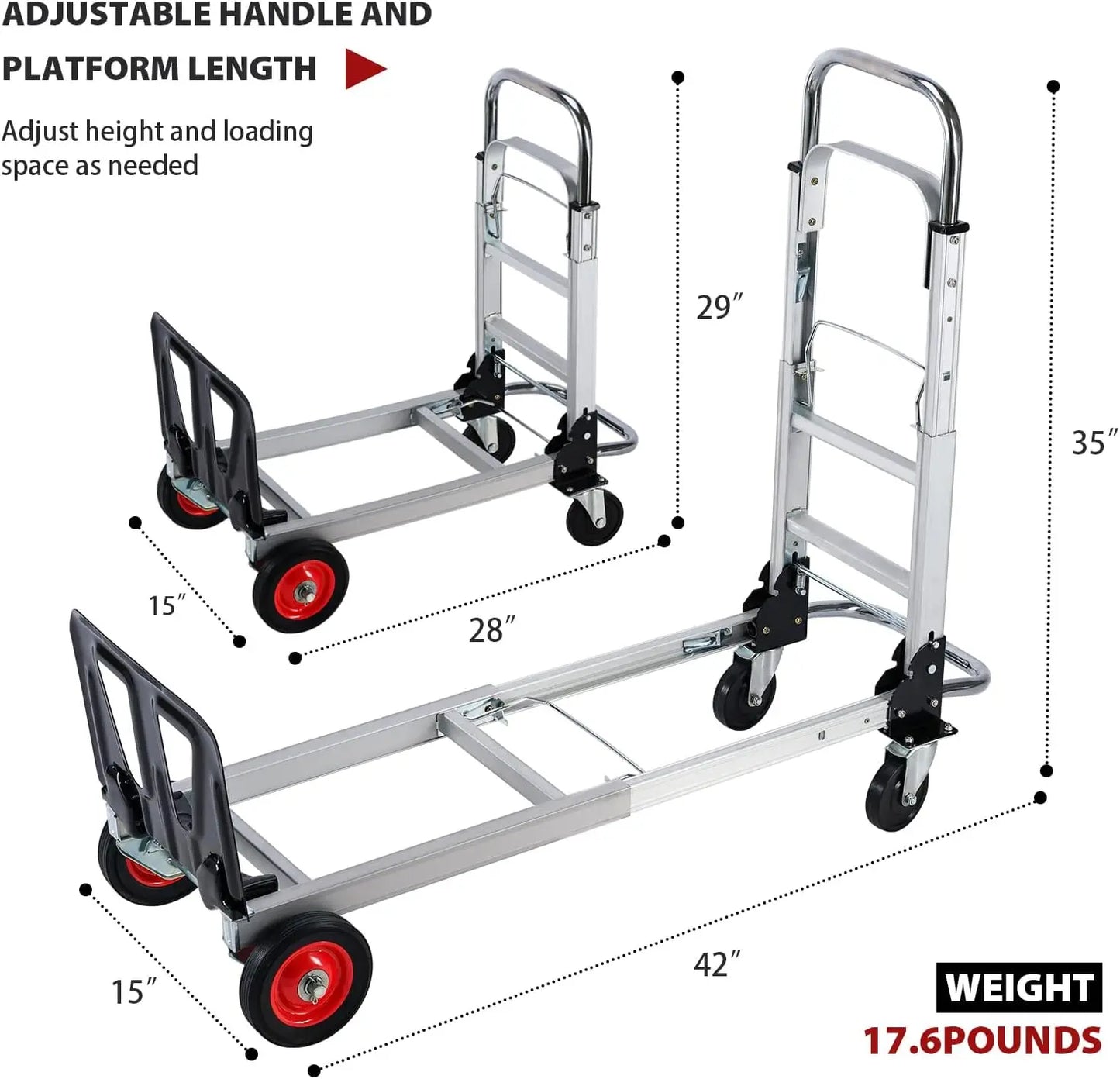 Hand Truck Dolly Heavy Duty 440lbs Capacity 2 in 1 Convertible Folding Hand Truck with Pneumatic Wheels and Telescopin