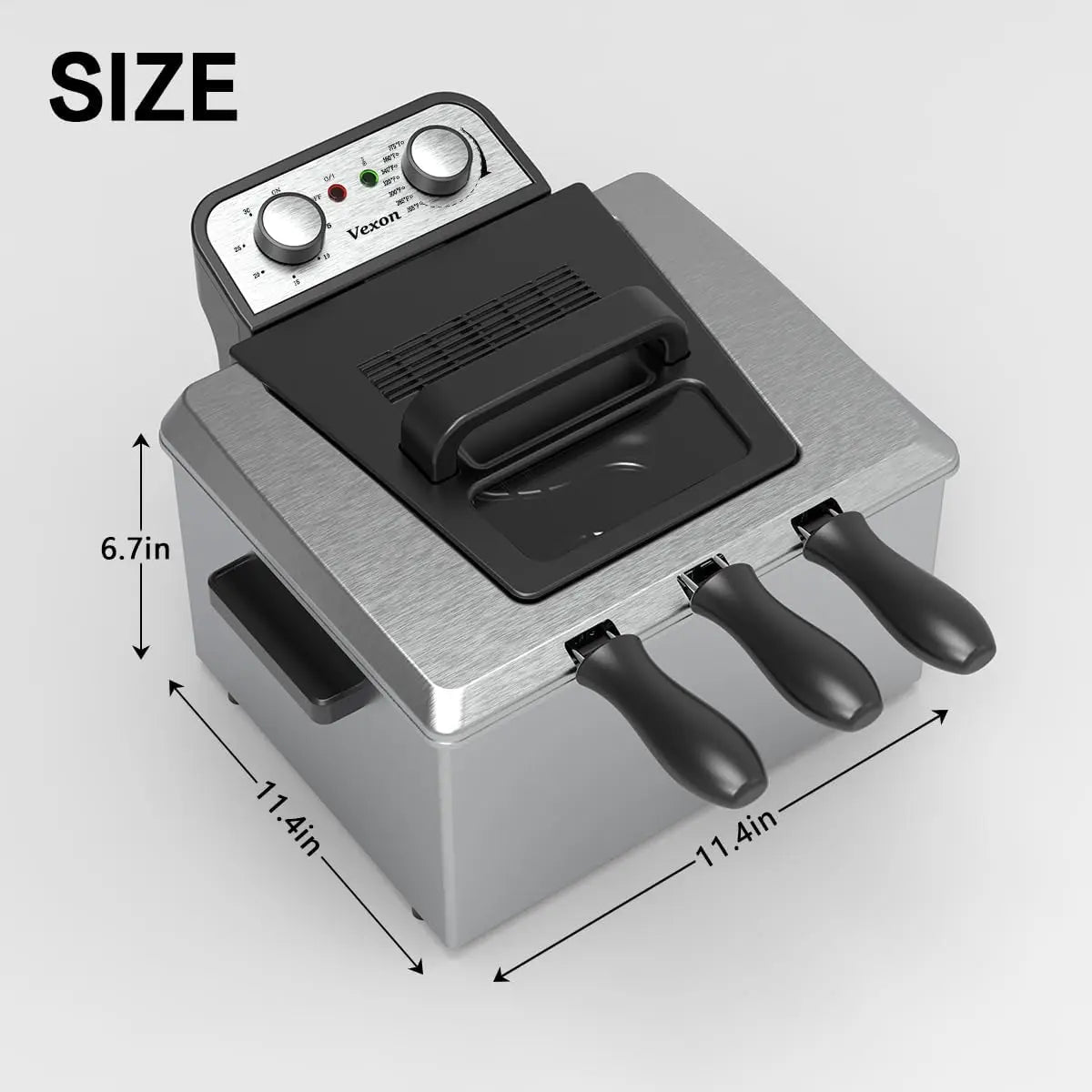 1800W 5 Liters/21 Cups Large Electric Deep Fryer with 3 Frying Baskets for Home Use, Adjustable Temperature,View Window Lid