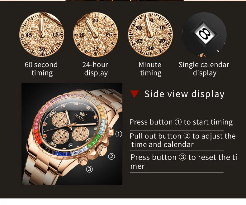 Watch for Men OLEVS Rainbow Gemstone Bezel Business Luxury Top Brand Quartz Watches Waterproof Sports Watches reloj hombre