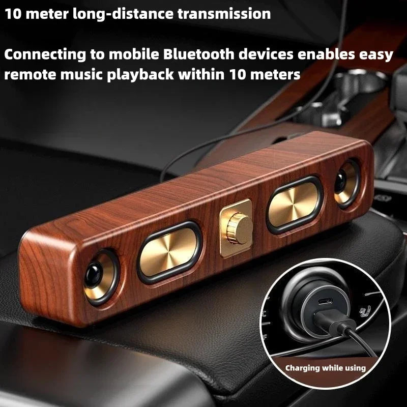 Retro Wooden Soundbar Portable Bluetooth Speaker Home Computer Desktop TV Theater Wireless HIFI Stereo Sound FM Radio Sound Bar