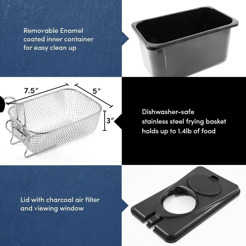 HAOYUNMA Electric Immersion Deep Fryer Removable Basket Adjustable Temperature,Lid with Viewing Window and Odor Free Filter