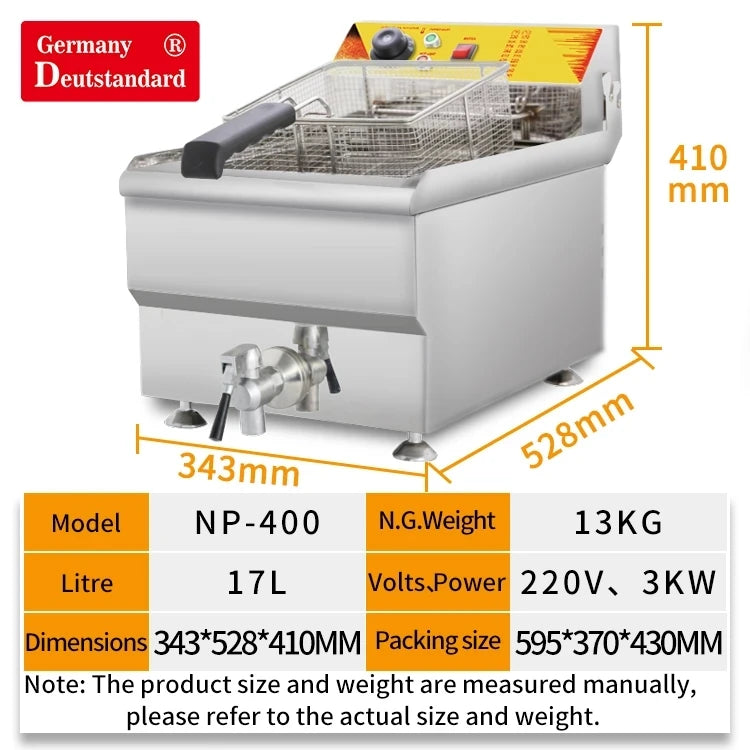17L Single Cylinder Commercial Electric Deep Fryer Potato Chips Frying Machine Stainless Steel Chicken Fryer Cooking Appliance