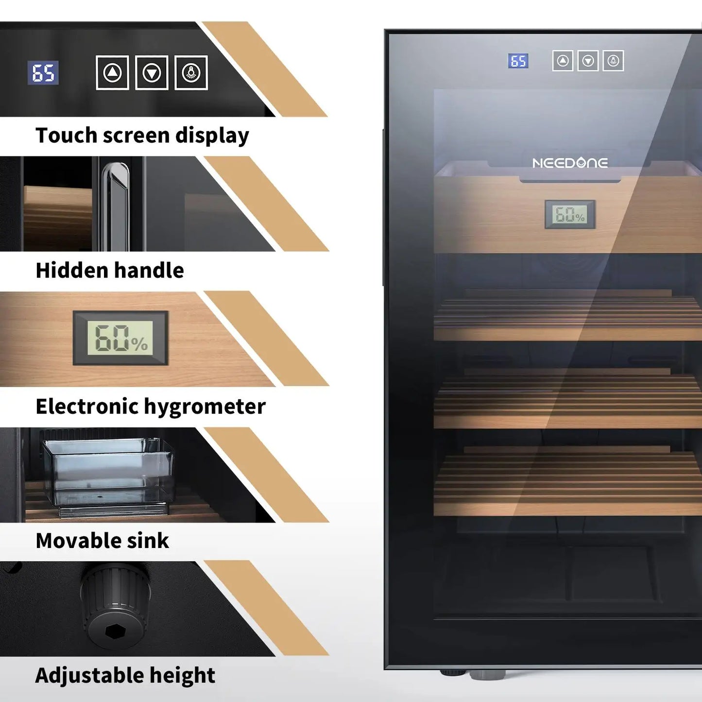 NEEDONE 48L Spanish Cedar Wood Cigar Humidor Electric Cooler Refrigerator Cigar Wine Cabinet Moisturizing Cigars Energy Saving