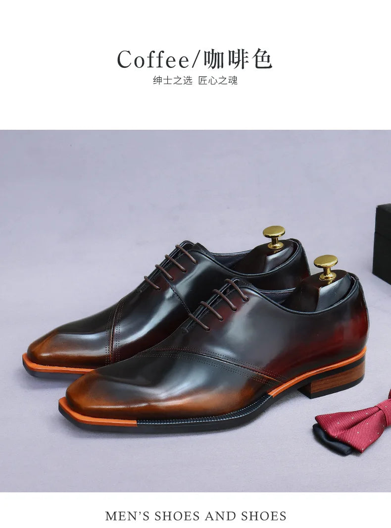 Brand Original Mens Oxford Dress Shoes Genuine Leather Brown Lace-up Business Wedding Formal Shoes Plus Size 38-46