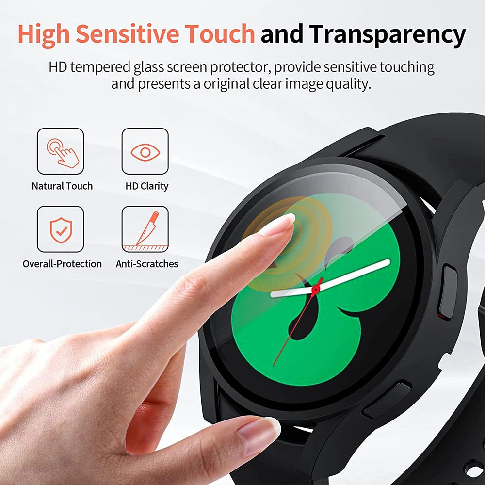 Tempered Glass+ PC Cover for Samsung Galaxy Watch 7 4 5 6 44mm 40mm All Coverage Protective Bumper Case Galaxy Watch Accessories