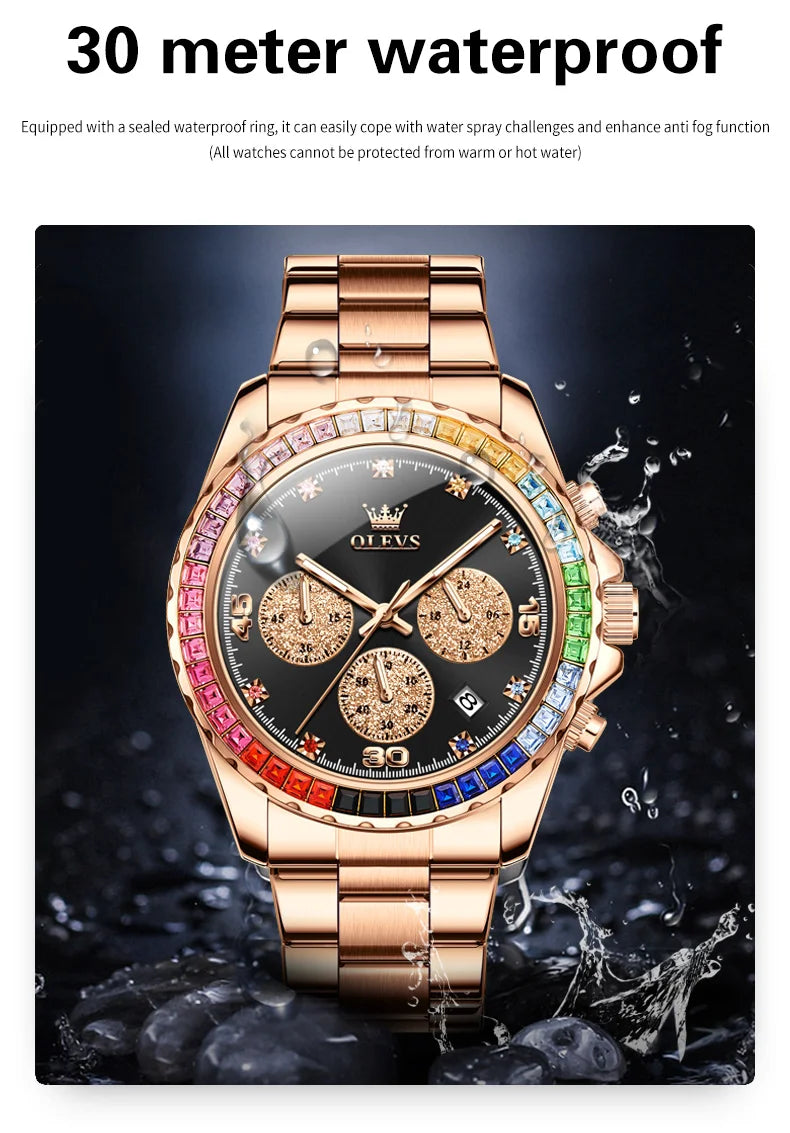 Watch for Men OLEVS Rainbow Gemstone Bezel Business Luxury Top Brand Quartz Watches Waterproof Sports Watches reloj hombre