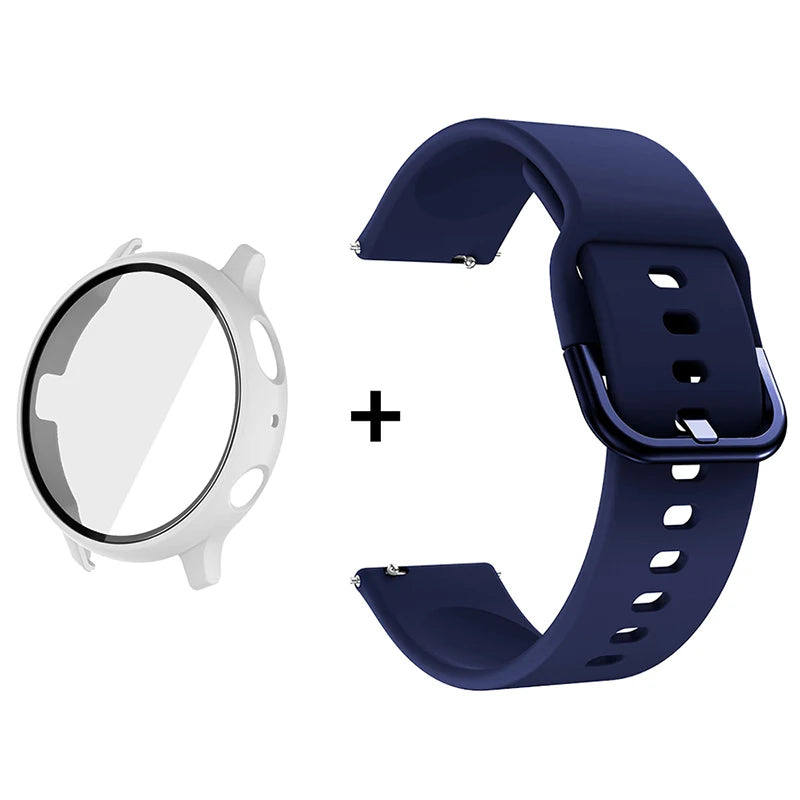 Silicone Strap+Case for Samsung Galaxy Watch Active 2 40mm 44mm Bracelet Tempered Glass Screen Protector Cover correas 20mm band