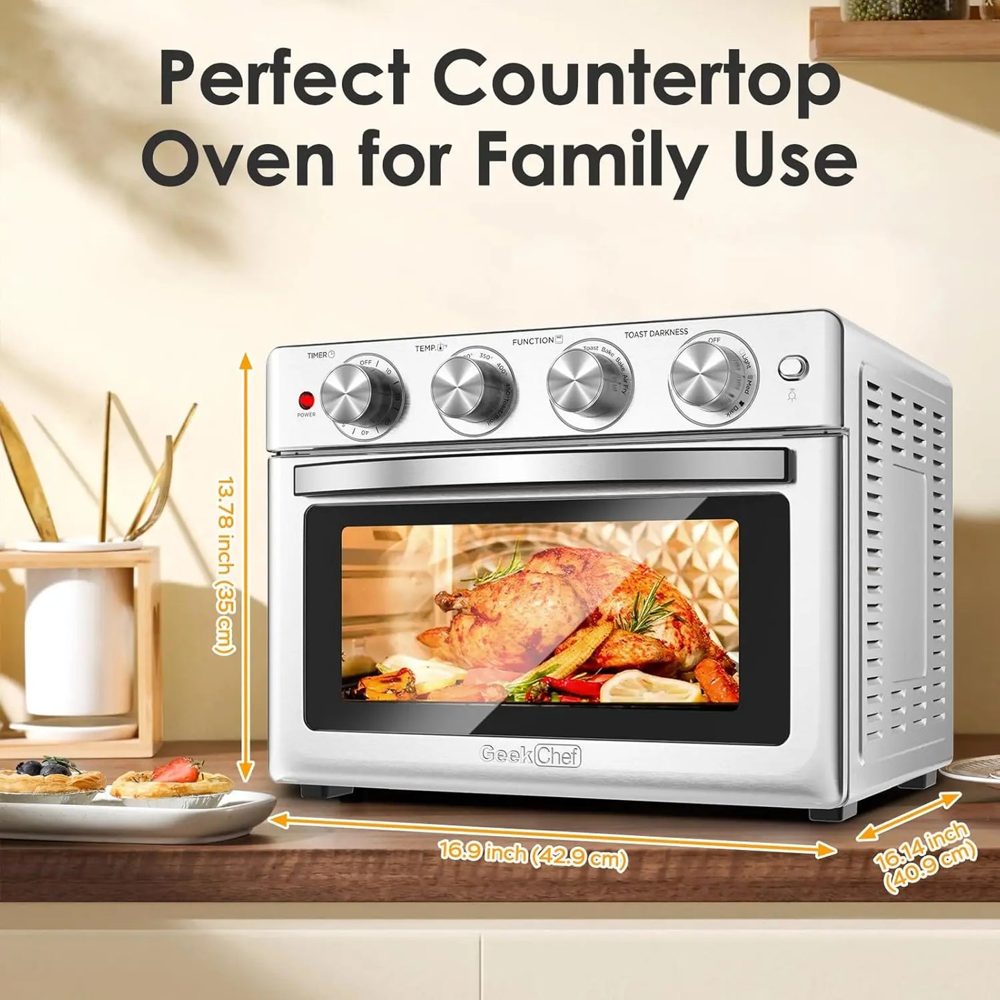 Chef Air Fryer Oven 26 QT, Big Air Fryer, Toast Oven with Bake, Roast, Pizza, Convection Oven, Easy to Use & Clean, 6 Slice Toas