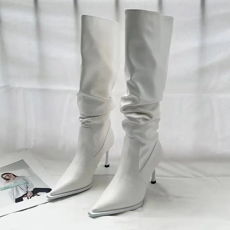 Winter Women High Boots Fashion Pointed Toe Stiletto Heel Long Boots Ladies Elegant Knee High Boots Shoes Botas De Mujer