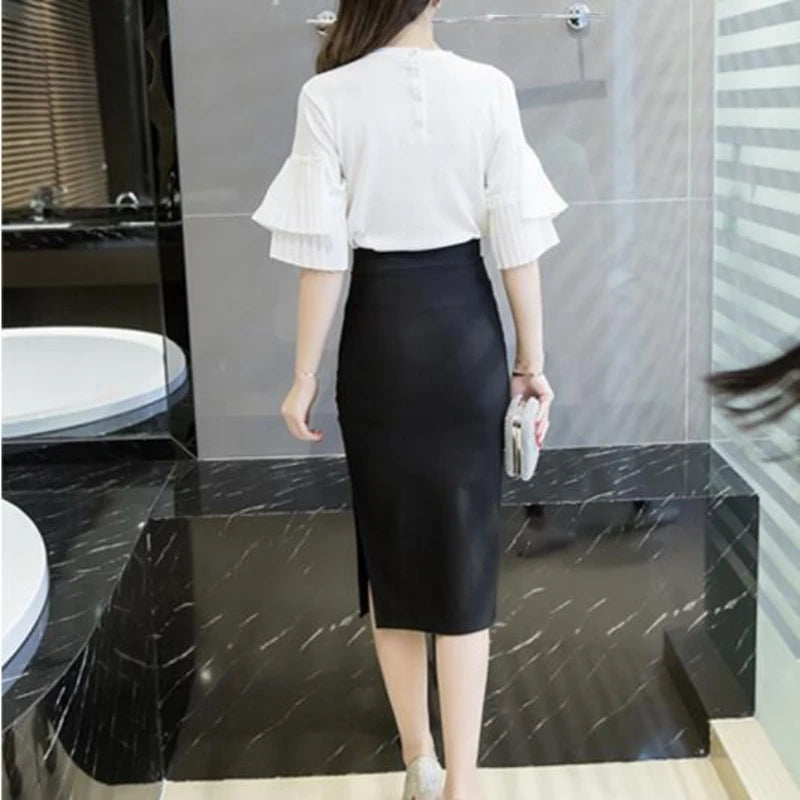 Side Split Package Hip One Step Skirt Stretch Sexy Black Skirt Size S-5XL