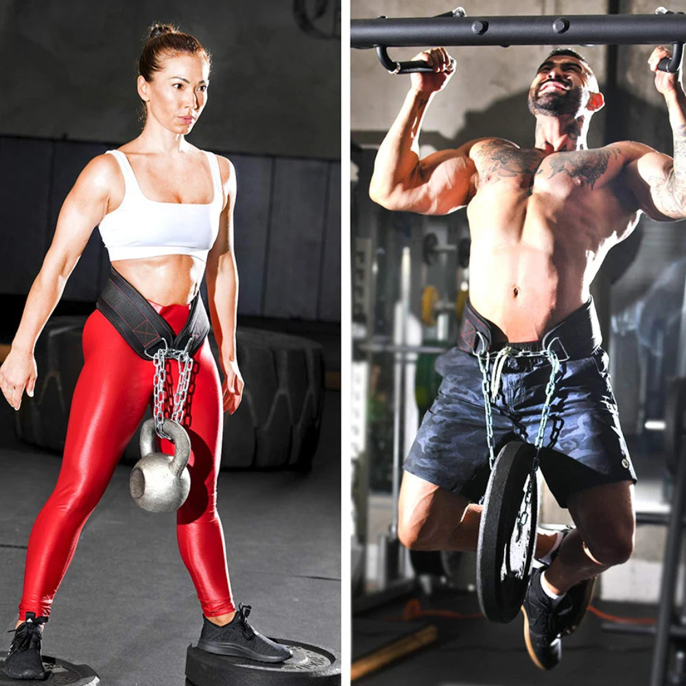 Dip Belt With Chain For Weightlifting Pullup Gym Lifting Belt Squat Fitness Powerlifting Bodybuilding Training ONE Size FITS All