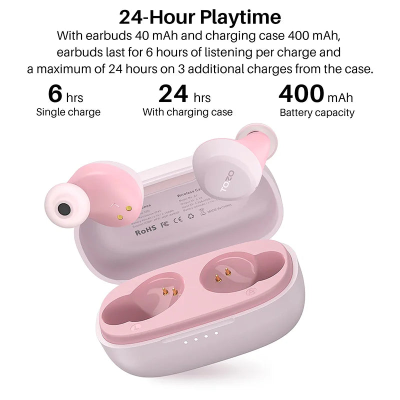 TOZO A1 Wireless Bluetooth Earbuds Small In Ear Headset Earphones Stereo Bass IPX5 Waterproof Microphone