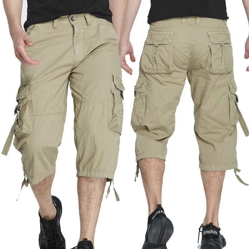 New style Cotton Below Knee Length 3/4 Long Shorts Men's Tactical Capri Pants Multi Pocket Summer Twill Work Cargo Pants Man
