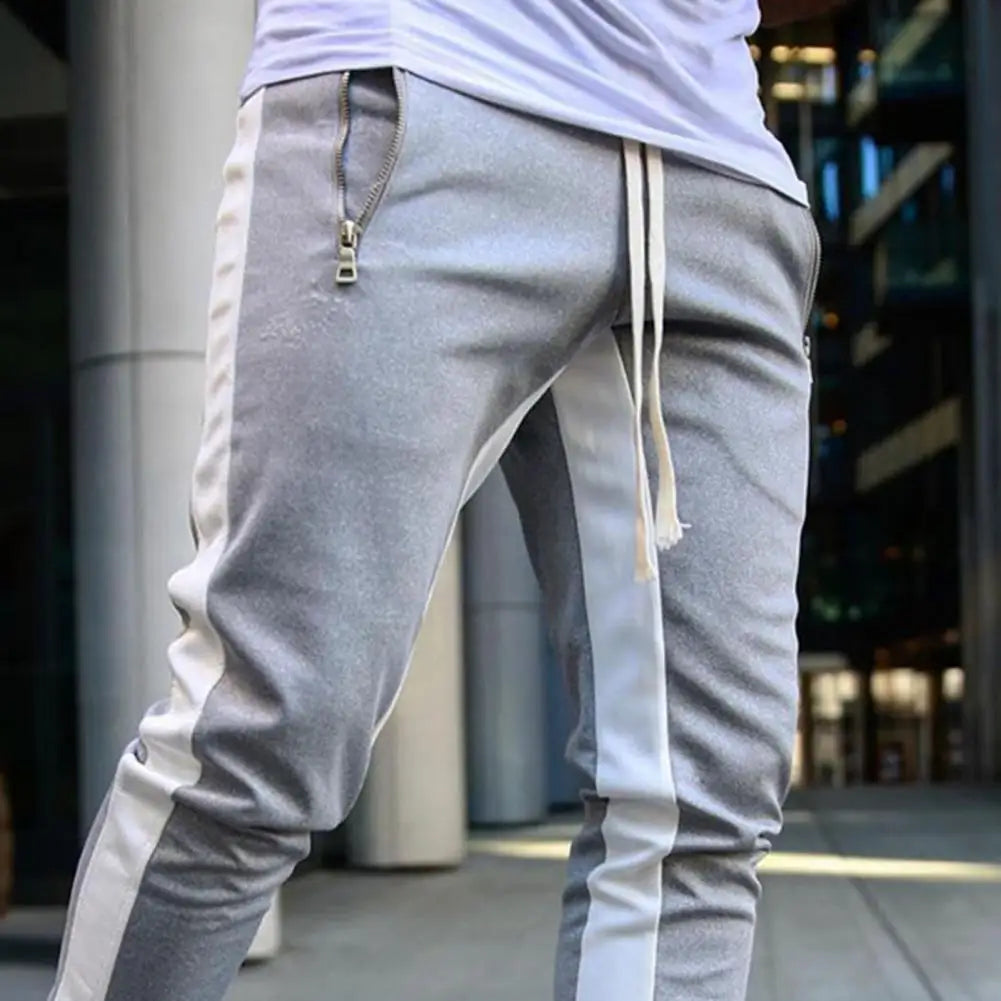 Casual Men Sweatpants Contrast Colors Elastic Waist Male Pants Drawstring Breathable Autumn Trousers for Jogging