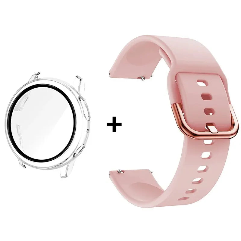 Silicone Strap+Case for Samsung Galaxy Watch Active 2 40mm 44mm Bracelet Tempered Glass Screen Protector Cover correas 20mm band