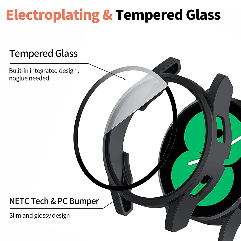 Tempered Glass+ PC Cover for Samsung Galaxy Watch 7 4 5 6 44mm 40mm All Coverage Protective Bumper Case Galaxy Watch Accessories