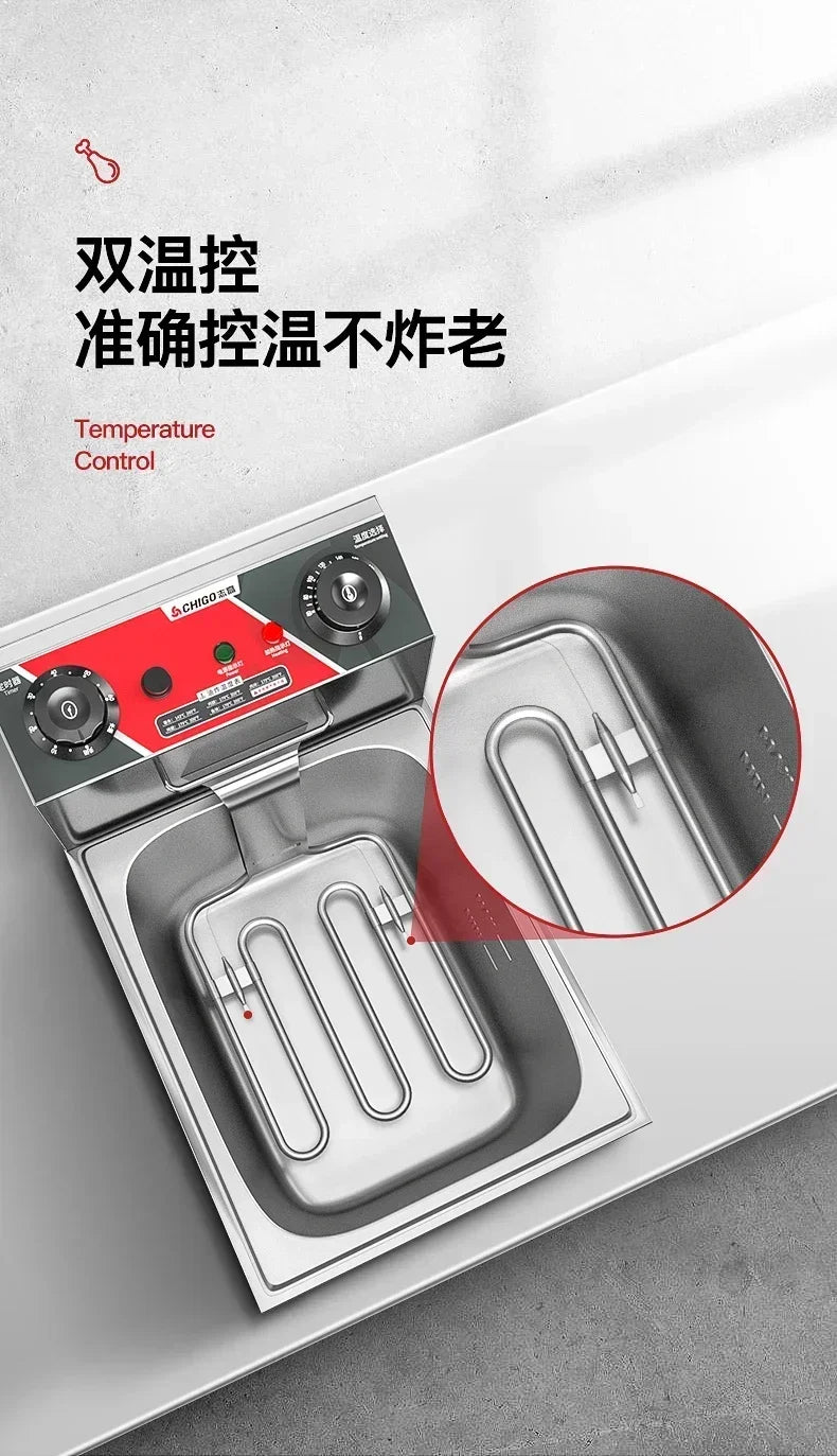 Chigo Professional Fryer Electric Cookware for Kitchen Deep French Fries Commercial Fryers Frying Oil Cooker Timer Arfrai 10L Ar