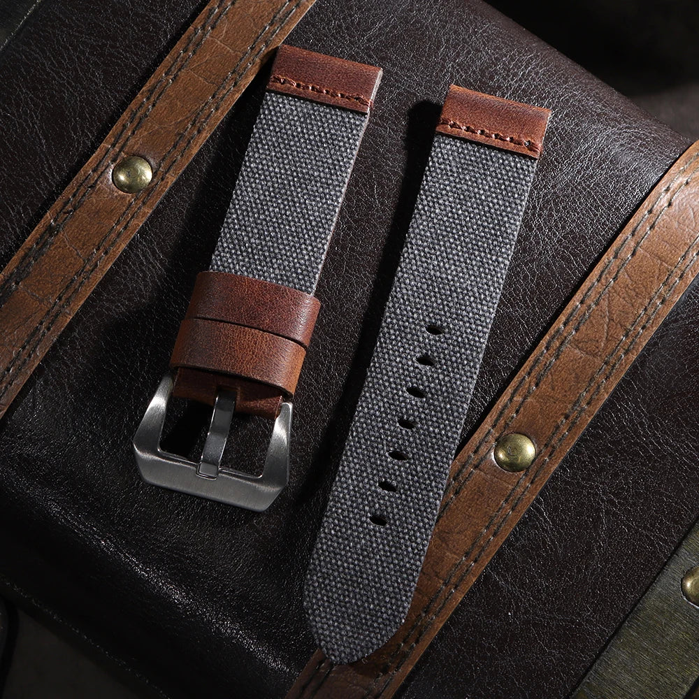 Handmade Canvas Leather Watch Strap 20mm 22mm 24mm for Panerai for Omega Army Green Men Women Watch Bracelet Military Watchband