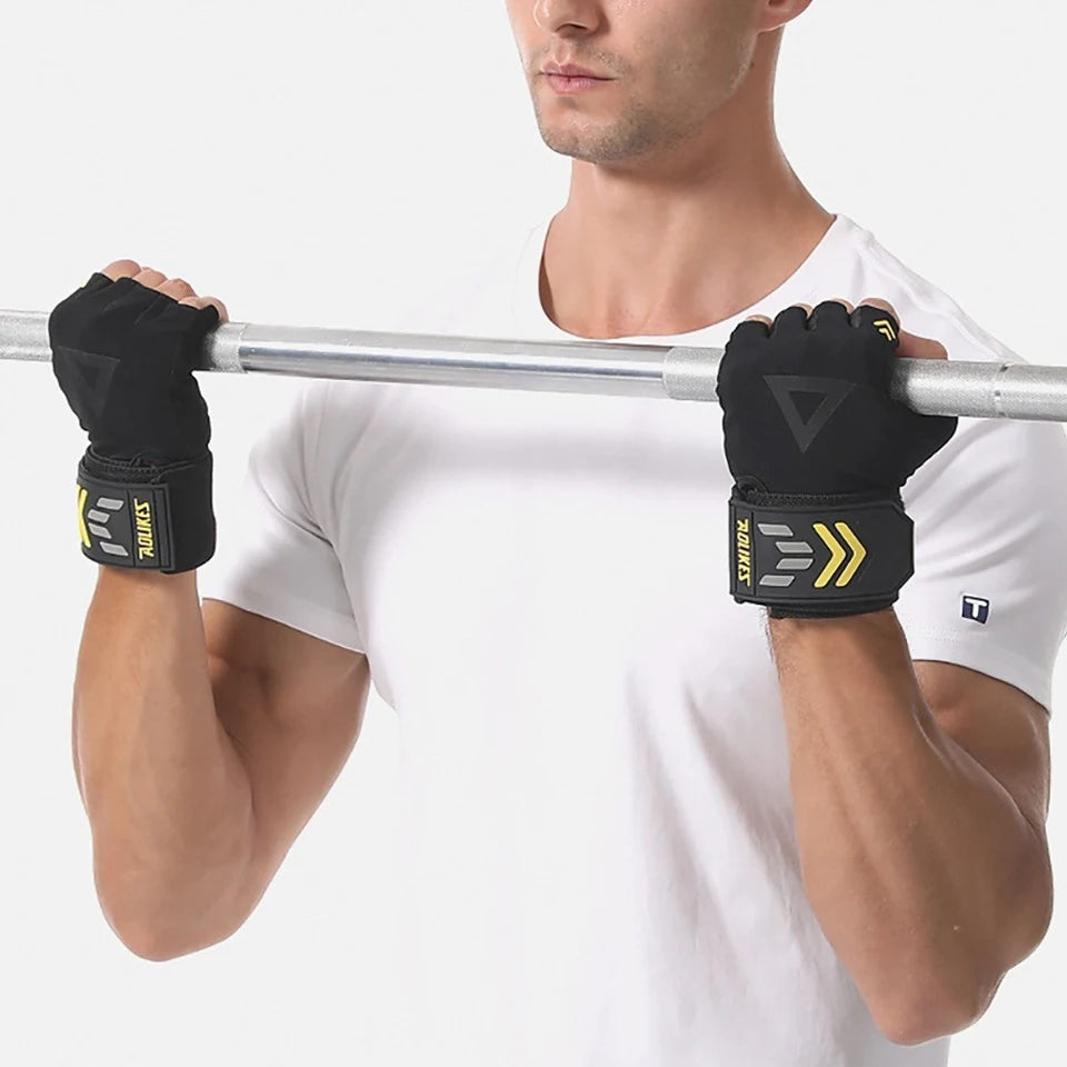 AOLIKES Workout Gloves for Men,Weight Lifting with Wrist Wrap Support,Full Palm Protection&Extra Grips for Weightlifting