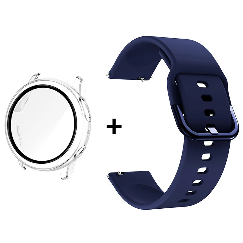 Silicone Strap+Case for Samsung Galaxy Watch Active 2 40mm 44mm Bracelet Tempered Glass Screen Protector Cover correas 20mm band