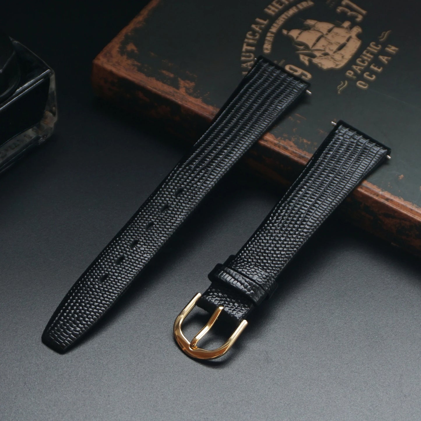 AMHUGE 12mm 14mm 16mm 17mm 18mm 19mm 20mm 21mm Vintage Watch Strap Lizard Embossed Calf Genuine Leather Thin and Soft Watch Band
