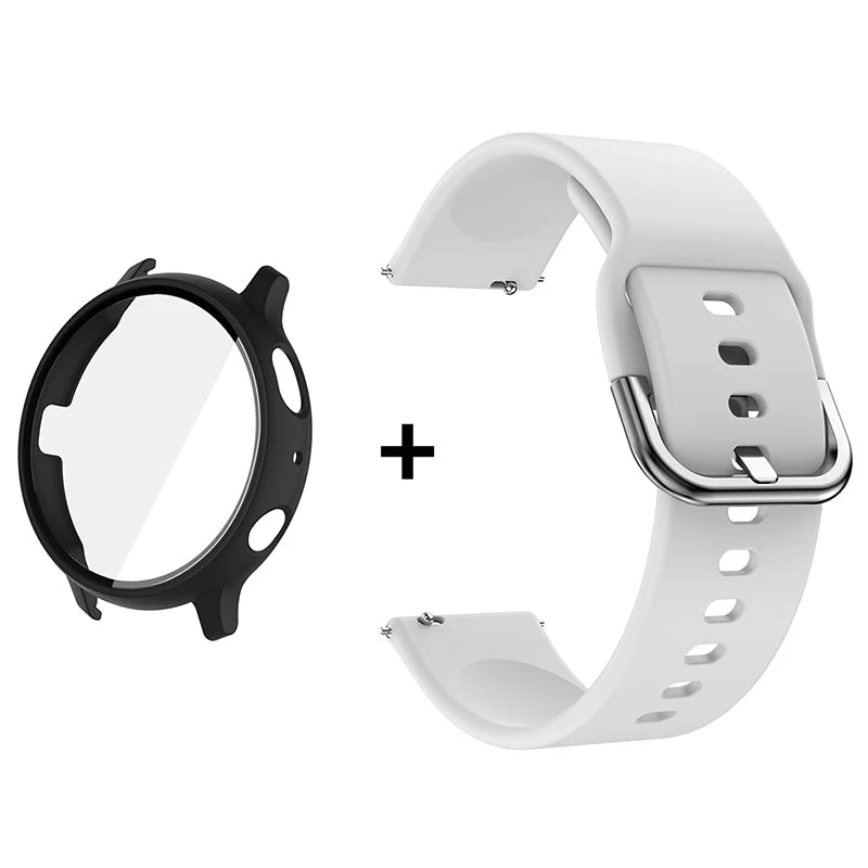 Silicone Strap+Case for Samsung Galaxy Watch Active 2 40mm 44mm Bracelet Tempered Glass Screen Protector Cover correas 20mm band