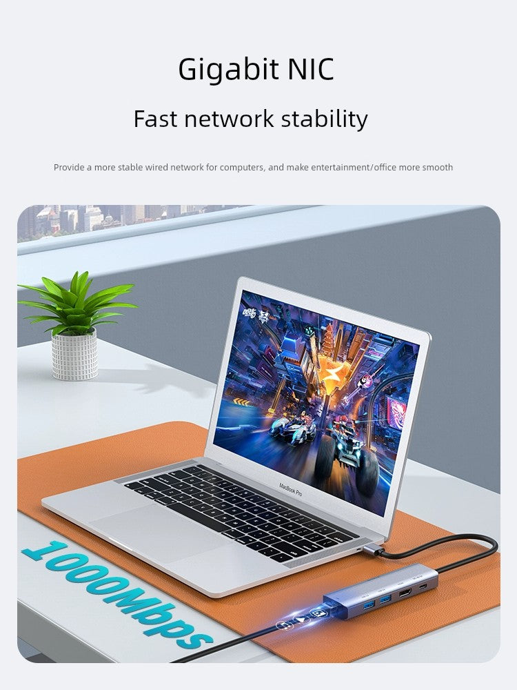 USB to HDMI Expansion Dock Adapter Typec Extension Network Cable Converter Power Supply Notebook Desktop PC Adapter Set Network Interface Multi-Interface Function