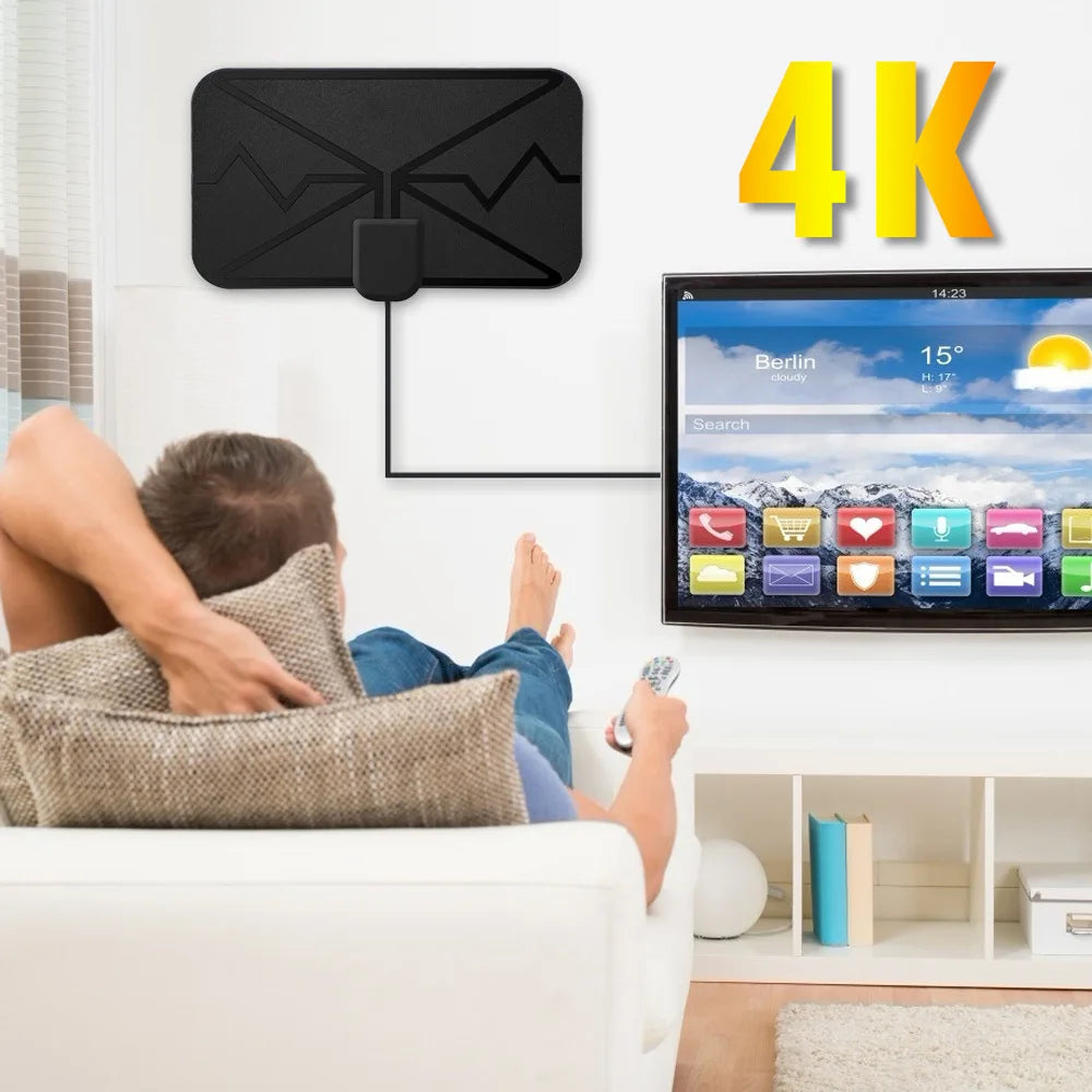 Indoor Digital TV Antenna 4K 1080P Long Range HDTV Receiver Amplifier 25dbi VHF UHF DVB-T2 ATSC Dish Satellite HD Signal Booster