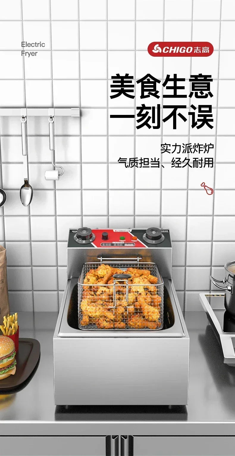 Chigo Professional Fryer Electric Cookware for Kitchen Deep French Fries Commercial Fryers Frying Oil Cooker Timer Arfrai 10L Ar