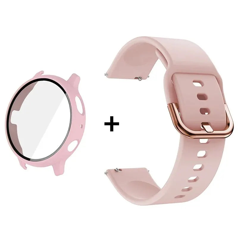 Silicone Strap+Case for Samsung Galaxy Watch Active 2 40mm 44mm Bracelet Tempered Glass Screen Protector Cover correas 20mm band
