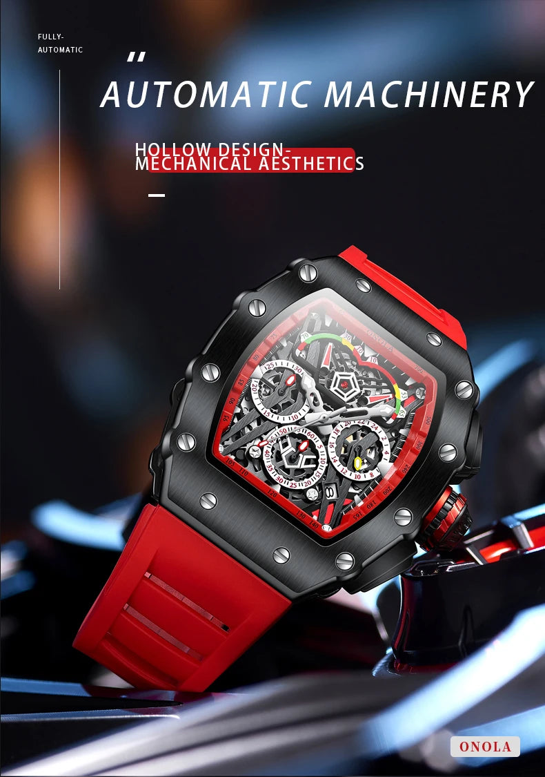 Fashion Watch For Mens Top Brand ONOLA Sports Silicone Strap Quartz Watches Auto Date Luxury Tonneau Clock Man Gift Dropshipping