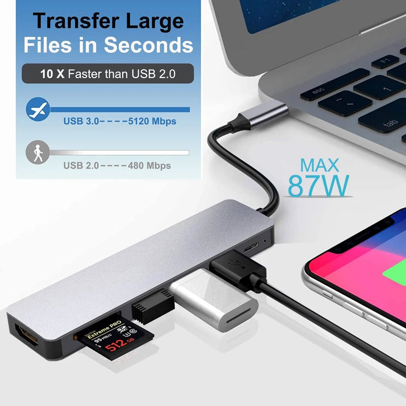 USB C Docking Station 4K30Hz Type C HUB USB C Splitter Laptop Adapter For Macbook Air M1iPad Pro RJ45 PC Accessories USB 3.0 HUB