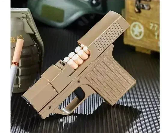 Unusual Pistol Style Lighters with Cigarette Case Jet Turb Torch Lighter Capacity 10PCS Cigarette Windproof Cigar Lighter