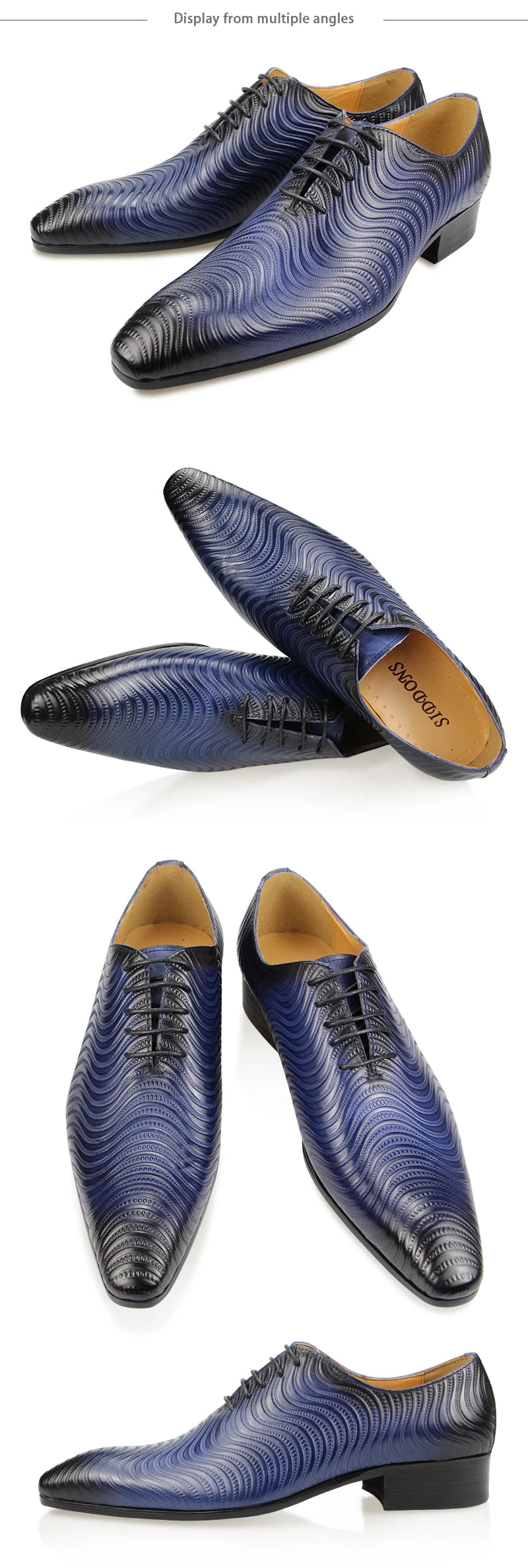 Men Shoes Luxury Oxford Shoe Genuine Leather Handmade Black Blue Prints Lace Up Pointed Toe Wedding Office Formal Dress Men Shoe