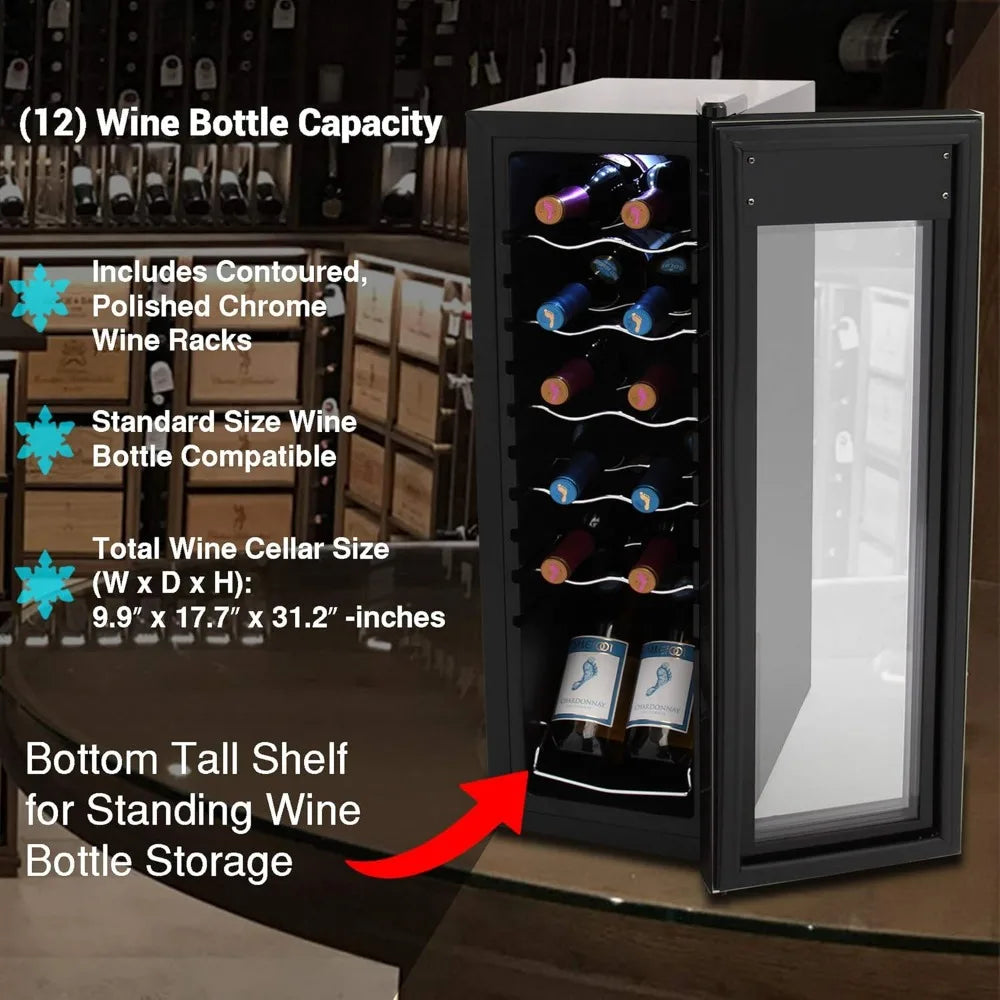 White & Red Cooler-Freestanding Countertop Compact Mini Wine Fridge Chiller 12 Bottle Capacity, Digital Control