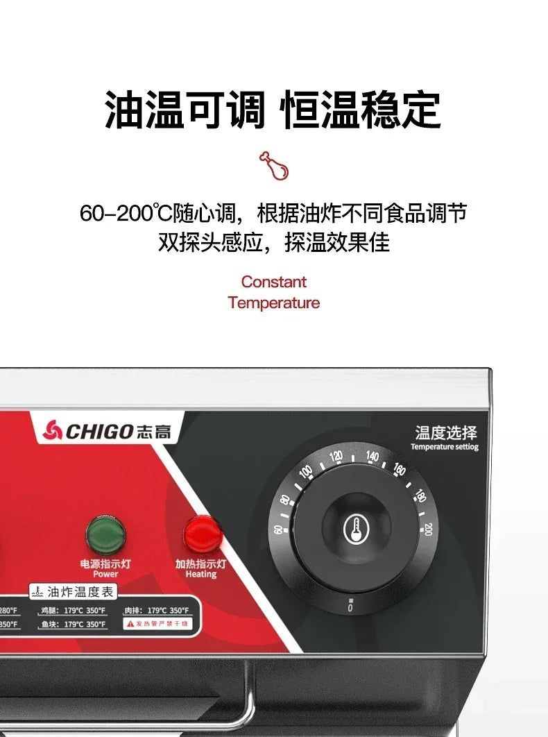 Chigo Professional Fryer Electric Cookware for Kitchen Deep French Fries Commercial Fryers Frying Oil Cooker Timer Arfrai 10L Ar