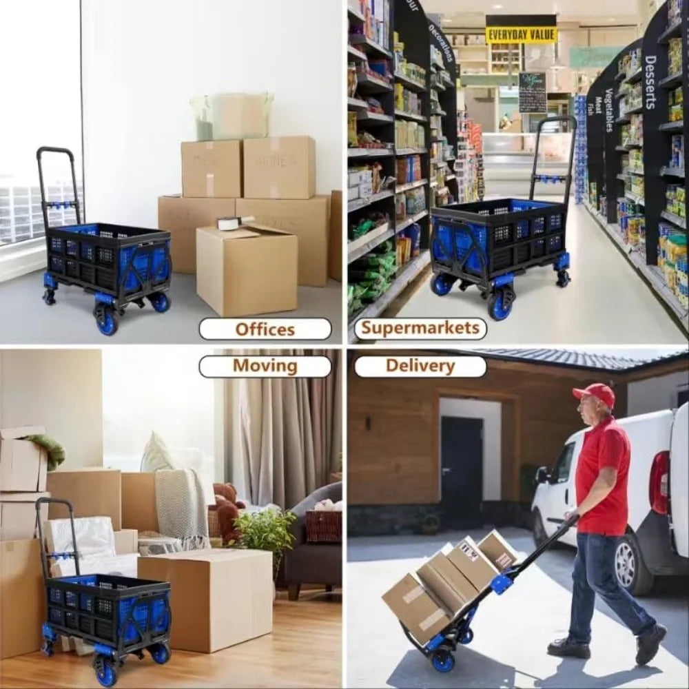 2 in 1 Hand Truck Foldable with Basket,Hand Truck Foldable with Retractable Handle,330LBS Capacity, Portable Dolly Hand Truck