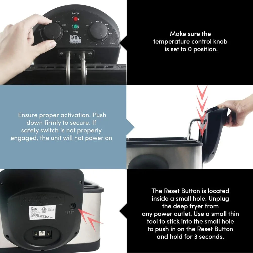 Electric Immersion Deep Fryer 3-Baskets, 1700W Timer Control, Adjustable Temperature,Set Adjustable Temperature and Timer Knob
