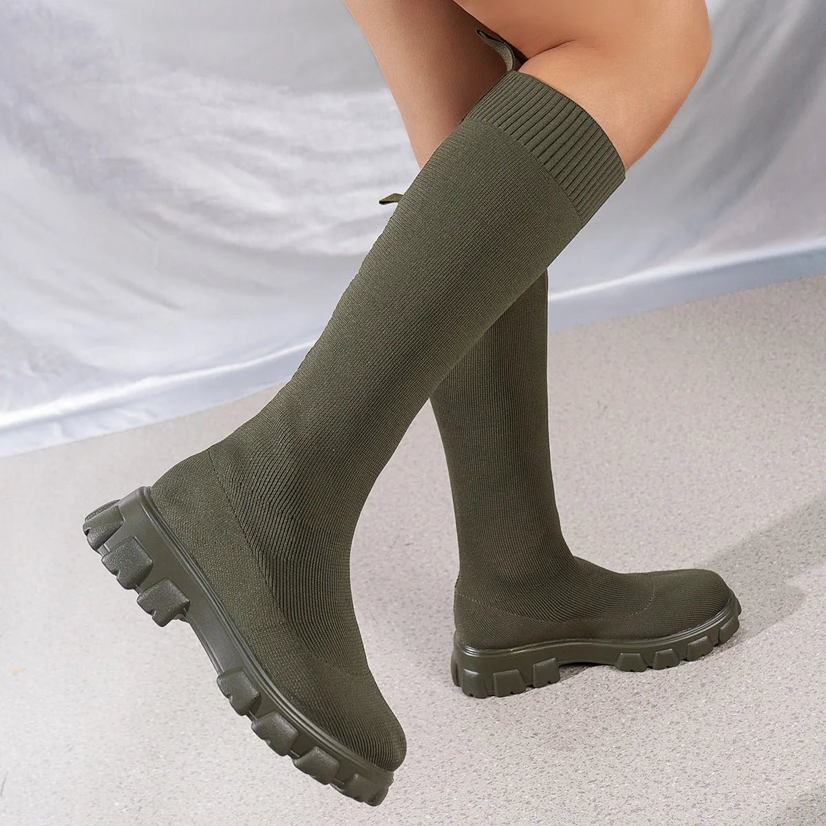 Women's Autumn/Winter New Brand Fashion Women's Boots Mid Sleeve Elastic Socks Boots Thick Sole Boots