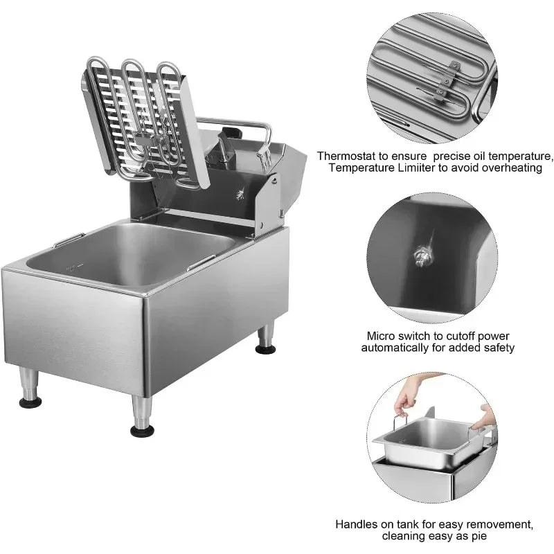 CROSSON ETL Listed 13Lbs Electric Deep Fryer Countertop with Easy-assembling Solid Basket Removeable Oil Container